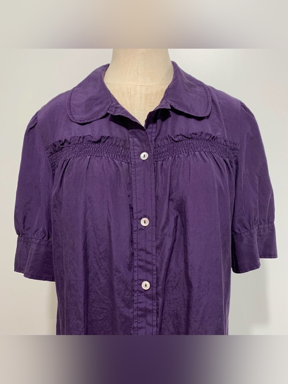 Lucky Brand Silk / Cotton Blend Short Sleeve Ruffled top